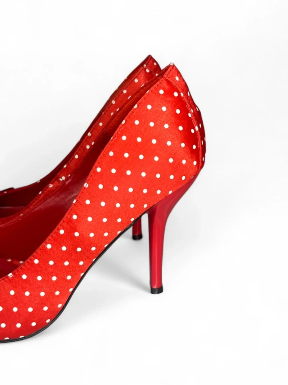 Delicious Red and White Open Peep Toe Polka Dot Pumps - Size 9 - Women’s Heels